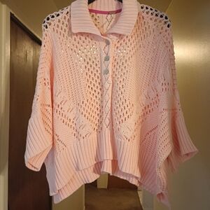 Free People Light Pink Knit Poncho Sweater
